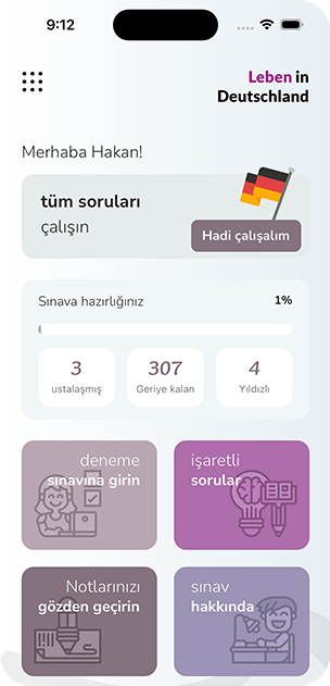 LebenPro ana ekranı: sınav hazırlık durumunuz ve deneme sınavı, işaretli sorular ve notlara kısayollar