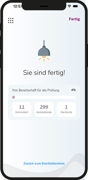 Zusammenfassung am Ende der Lerneinheit mit gemeisterten, verbleibenden und markierten Fragen