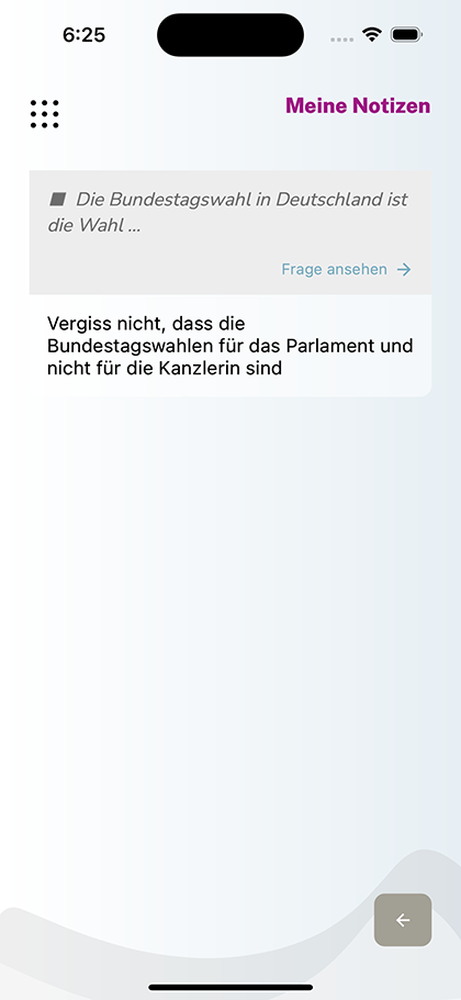 Eigene Notizen, gespeichert direkt bei der zugehörigen Frage
