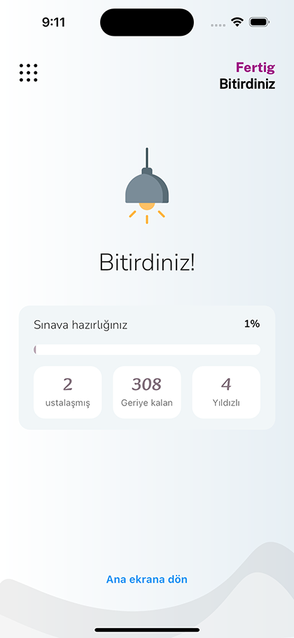 Öğrenilen, kalan ve yıldızlı soru sayılarıyla sınav hazırlık durumu