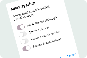 Sayaç açıkken sınav ayarlarının yakın görünümü