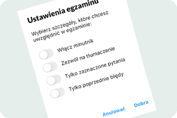 Zbliżenie ustawień egzaminu z włączonym stoperem